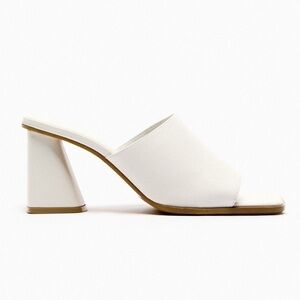 Zara Block Heel Leather Sandals - White Size 39